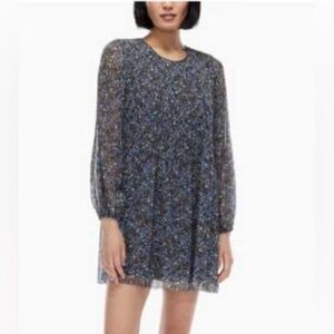 New Aritzia Wilfred Daydreamer Pleated chiffon mini dress - Black/Buoy Blue